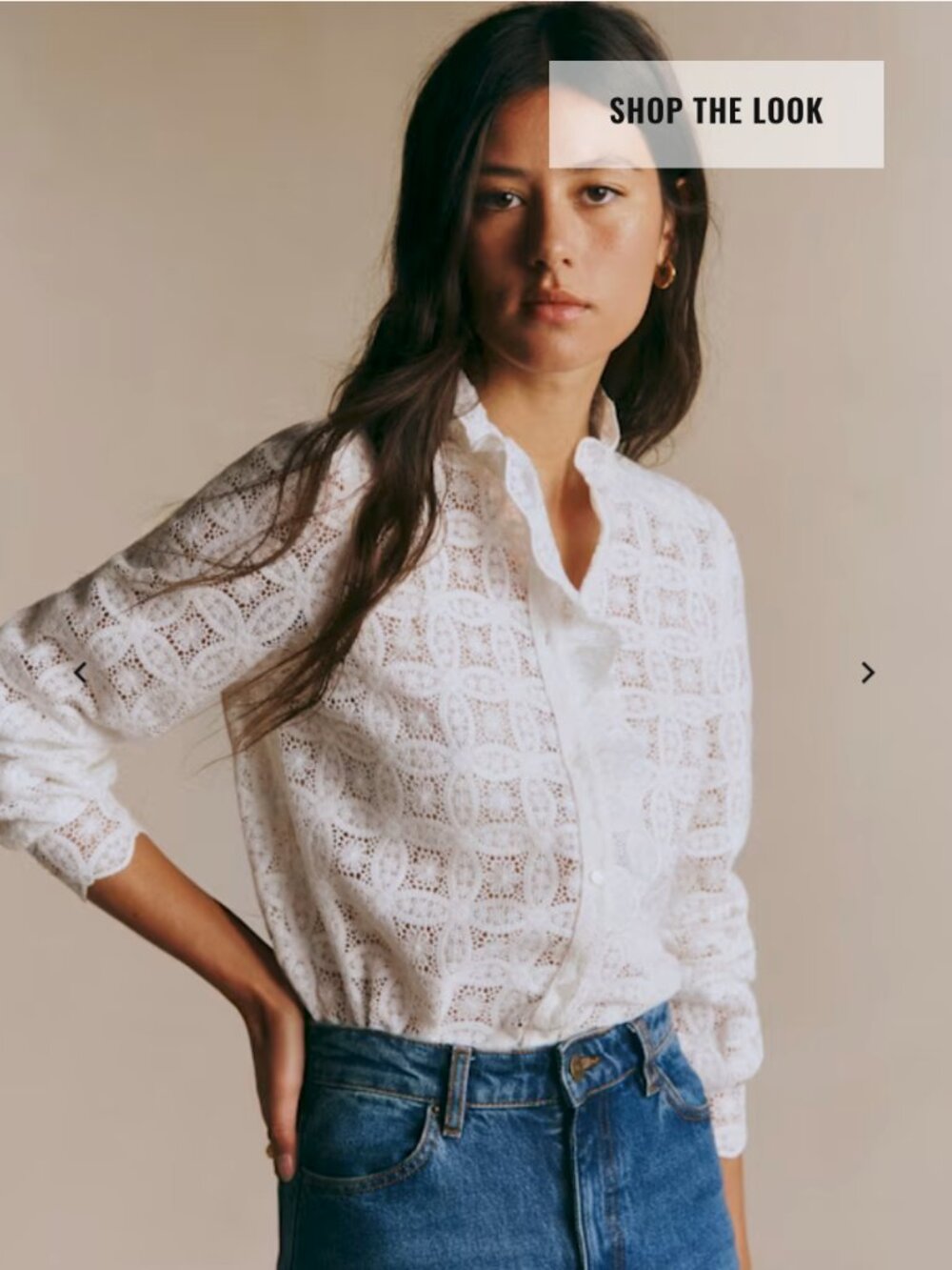 Sezane Chlo Shirt Ecru Guipure Lace - Size 16
